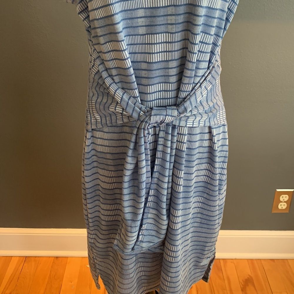 H by Halston Petite Knit Pattern Midi Dress with Waist Tie in blue medium petite - Picture 5 of 8